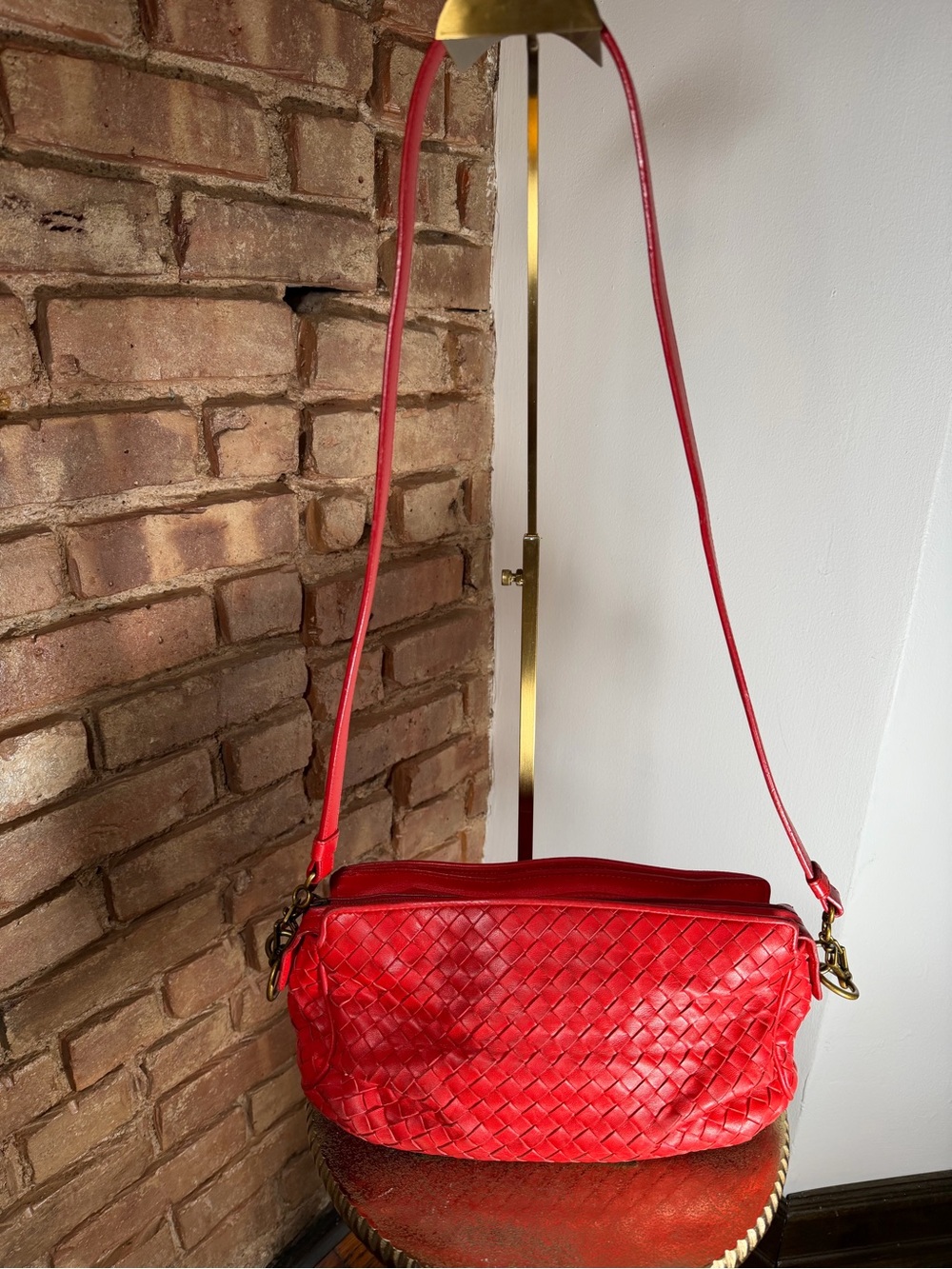 Vintage Bottega Veneta Intrecciato Crossbody – Red